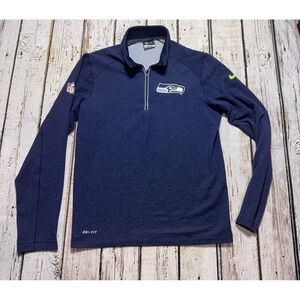 Seattle Seahawks Quarter Zip Blue Pullover Nike On Field Dri-Fit - Mens Small